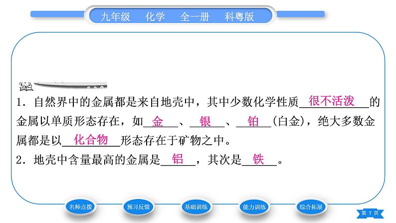 科粤版九年级化学下第六章金属6.3金属矿物与冶炼习题课件07