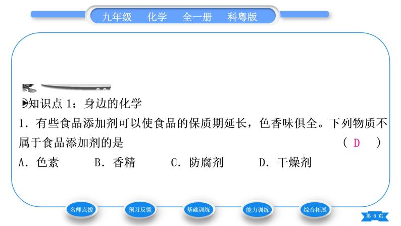 科粤版九年级化学上第一章大家都来学化学1.1身边的化学习题课件08