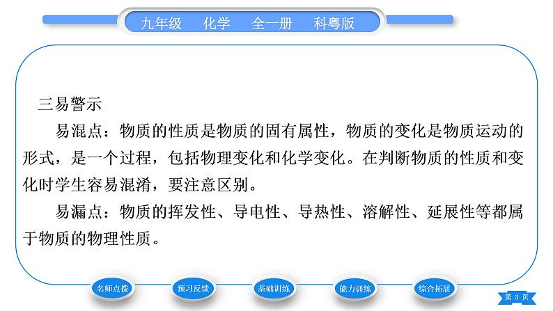 科粤版九年级化学上第一章大家都来学化学1.4物质性质的探究习题课件第3页