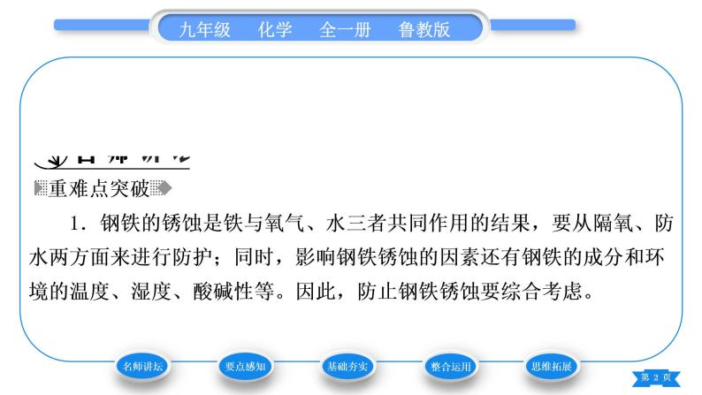 鲁教版九年级化学下第九单元金属第三节钢铁的锈蚀与防护习题课件02