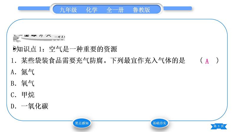 鲁教版九年级化学上第四单元我们周围的空气第一节空气的成分第2课时空气是一种重要的资源习题课件第3页