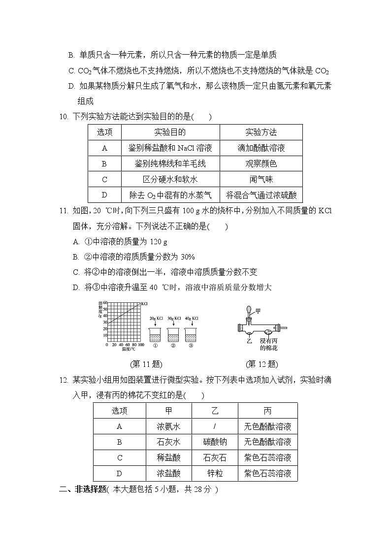 人教版九年级化学下册中考学情评估(一)含答案第3页