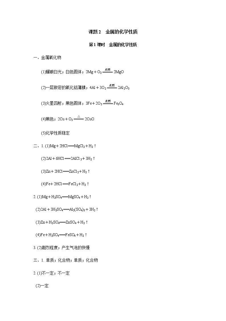 人教版九年級(jí)化學(xué)下冊(cè)復(fù)習(xí)8-2-1金屬的化學(xué)性質(zhì)答案第1頁(yè)
