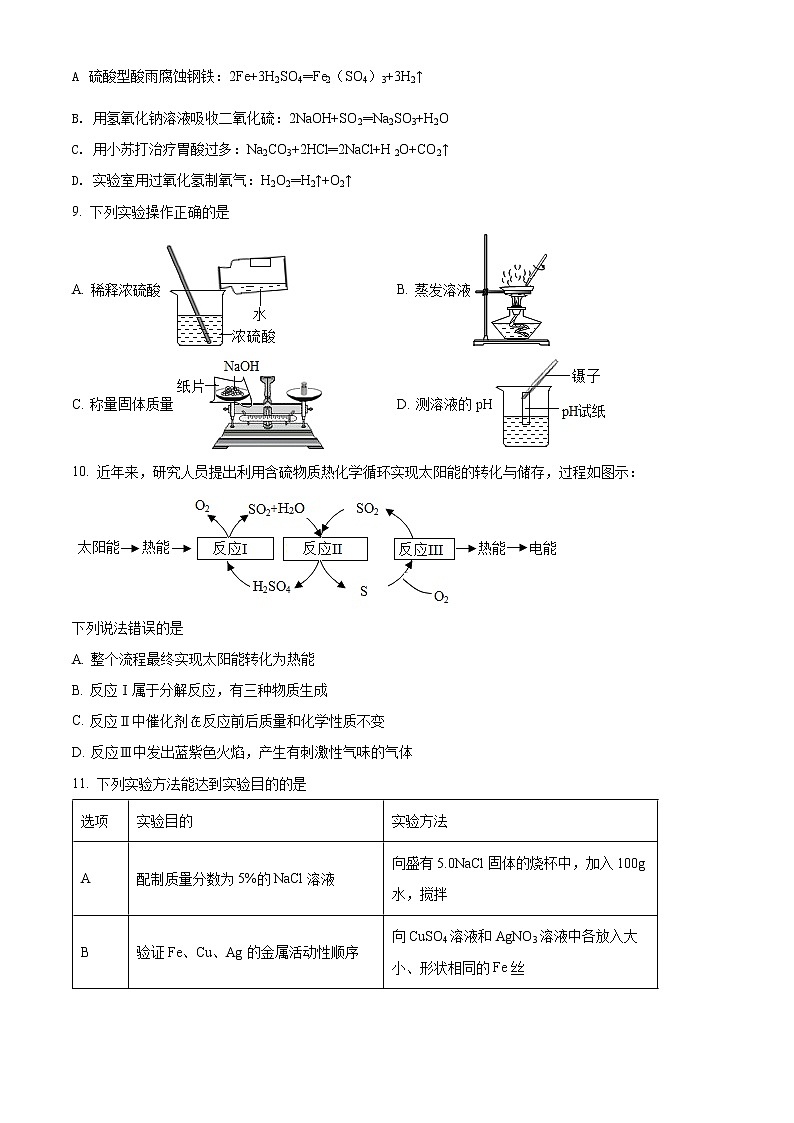 苏州市金阊实验中学校2022年中考化学一模试题(含解析)02