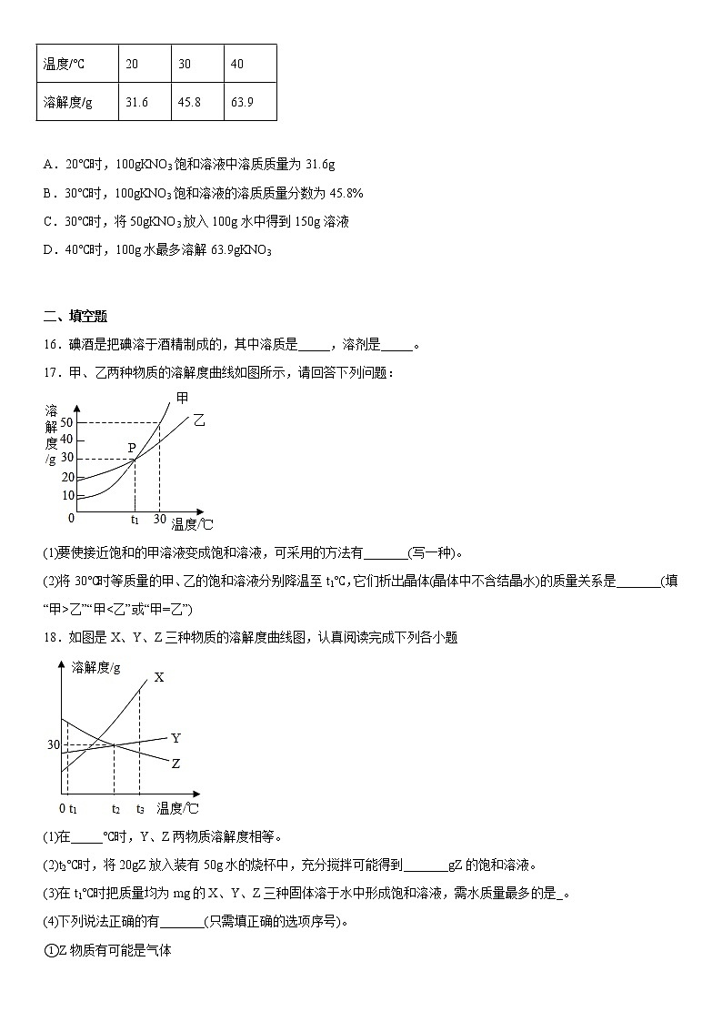2023年中考化学京改版专题复习溶液附答案03