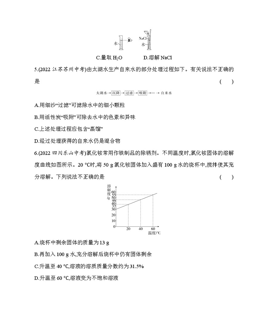 2023年中考化學(xué)備戰(zhàn)---真題分項(xiàng)精練(三)   水和常見的溶液第2頁