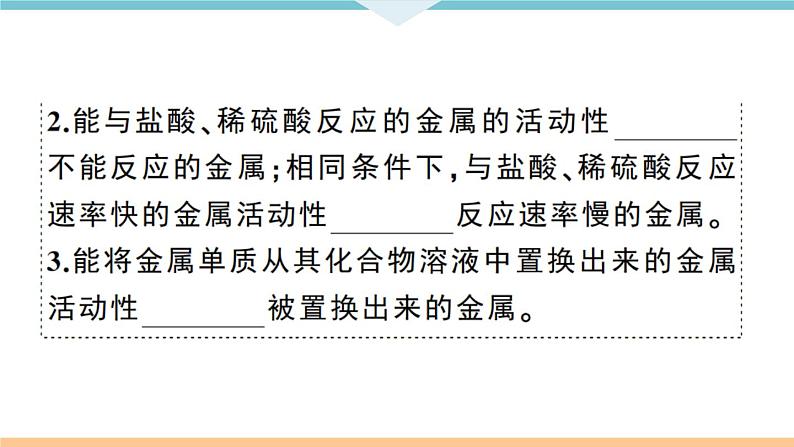 初三九年级化学下册江西同步练习1八单元金属和金属材料7专题一金属活动性顺序的判断及应用课件PPT第3页