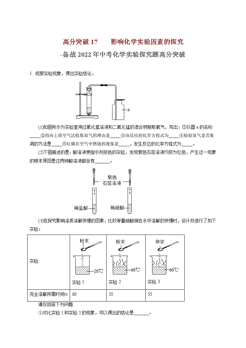 高分突破13 有关影响化学实验因素的探究-备战中考化学实验探究题高分突破【原卷版】第1页