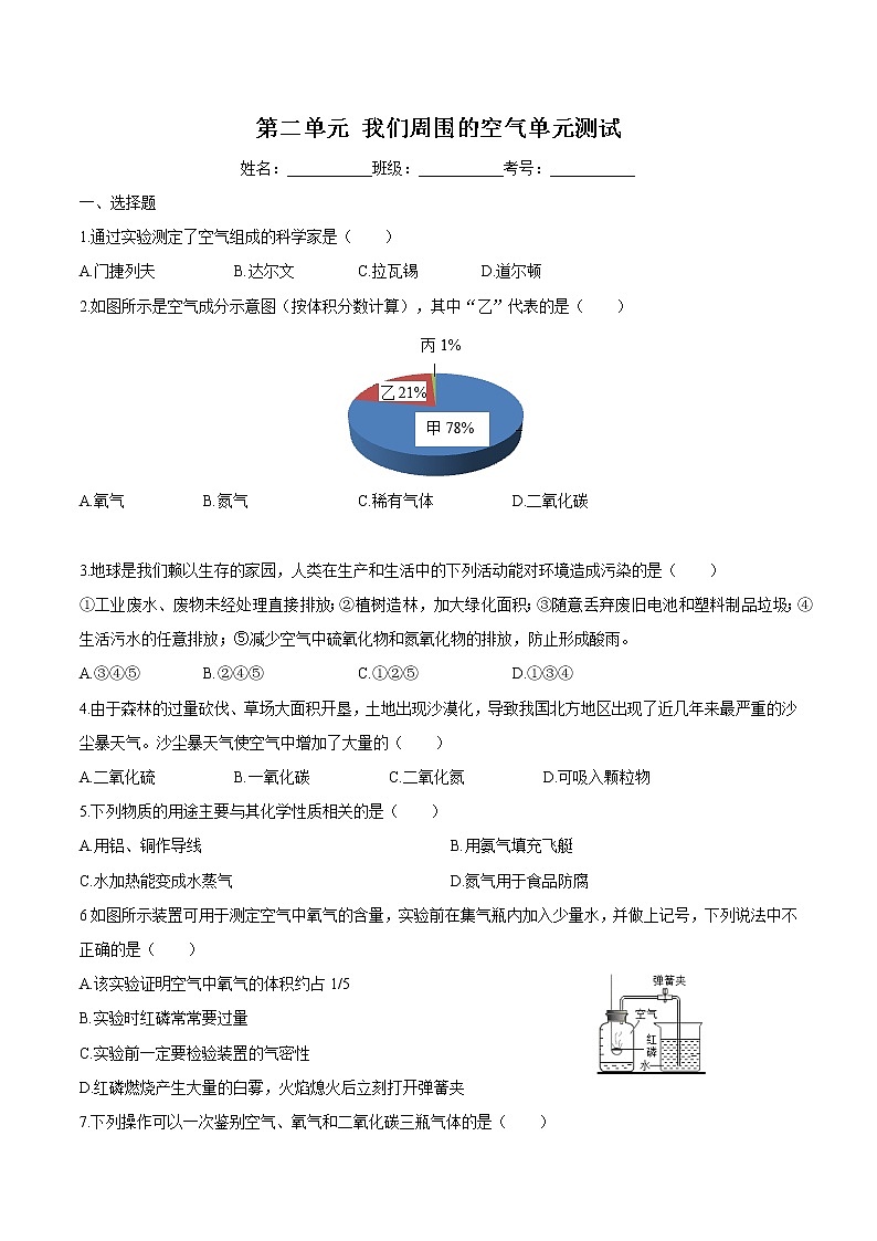 第二单元我们周围的空气复习课(练习) 九年级化学上册同步精品课堂(人教版)第1页