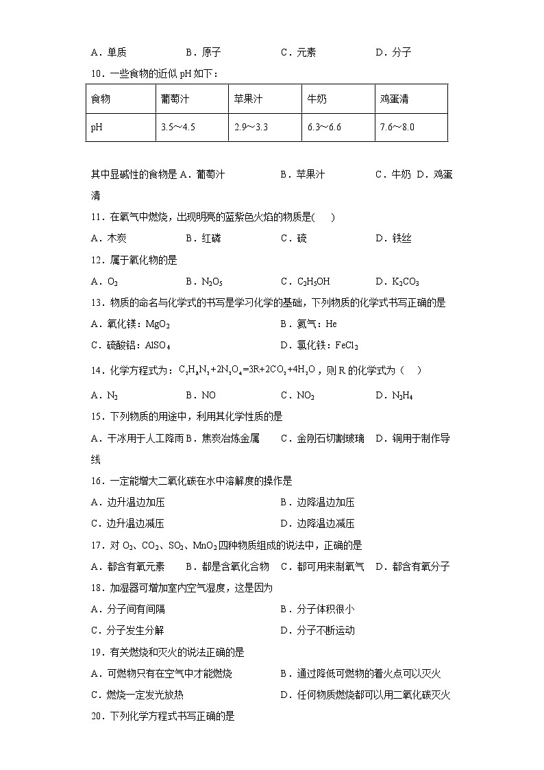 上海市徐汇区部分学校2022-2023学年九年级上学期期末化学试题(含答案)02