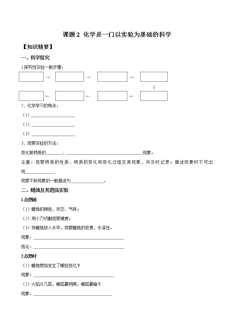 课题2：化学是一门以实验为基础的科学—2022-2023学年九年级化学上册 （人教版）(无答案)01