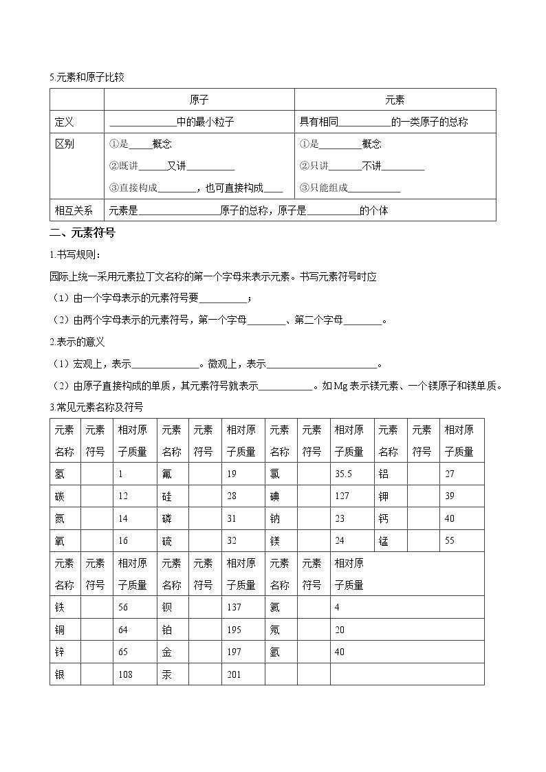 课题3 元素—2022-2023学年九年级化学上册 （人教版）(无答案)02