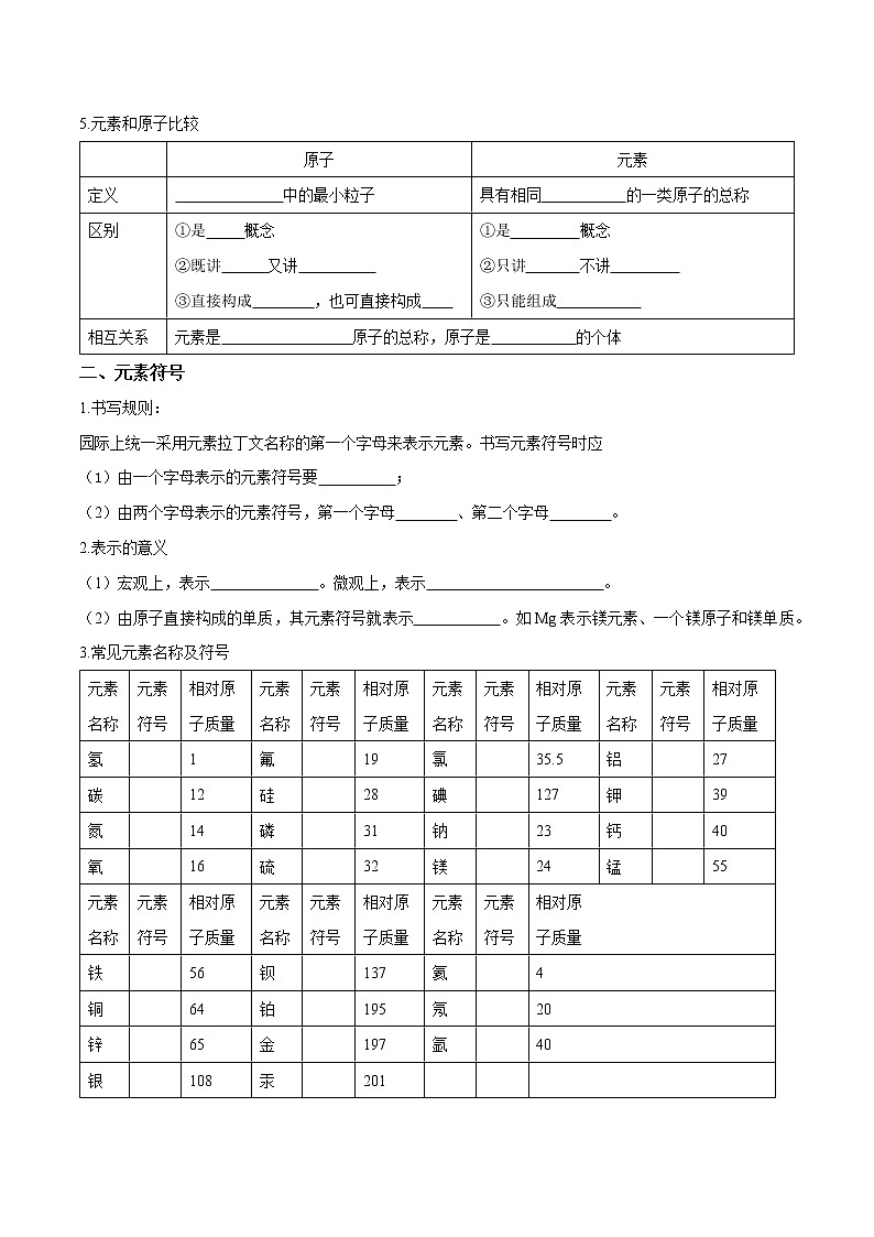课题3 元素—2022-2023学年九年级化学上册 (人教版)(无答案)02