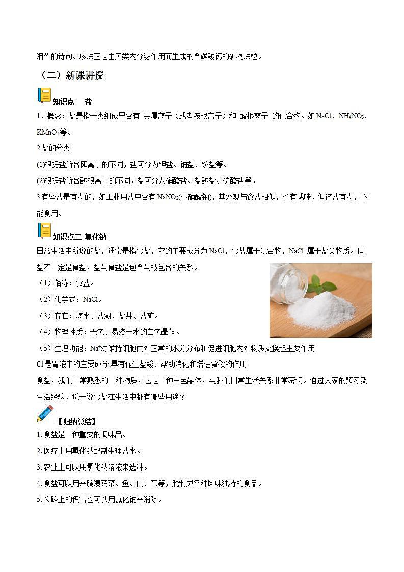 人教版化学九年级下册 11.1生活中常见的盐(第1课时) 课件+教案02