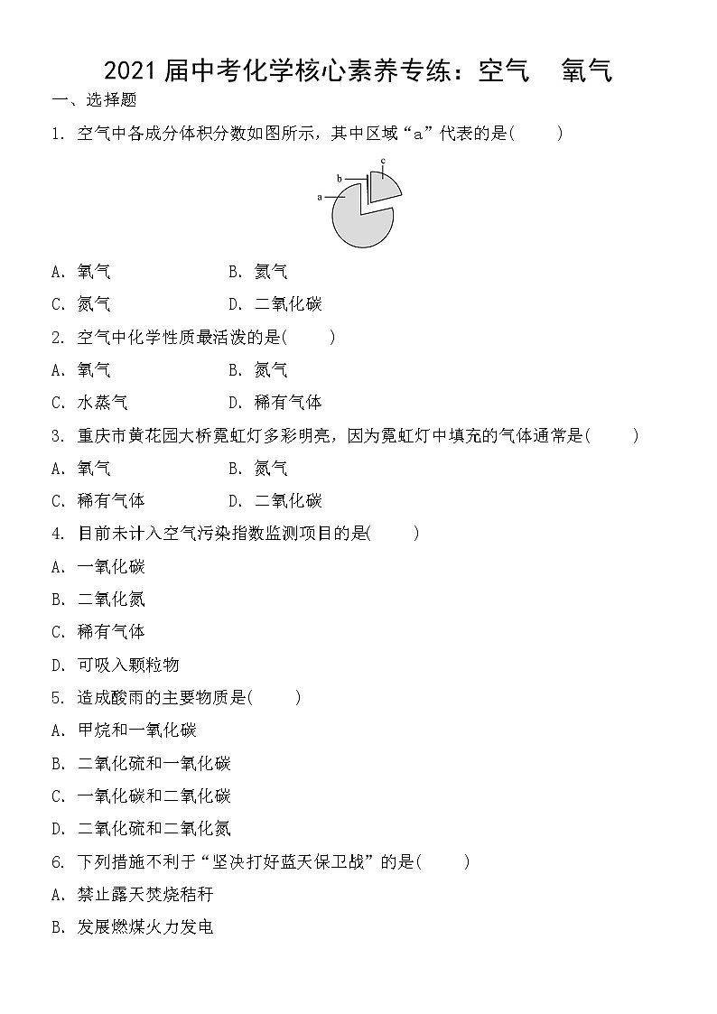 初中化学中考复习 2021届中考化学核心素养专练:空气 氧气第1页