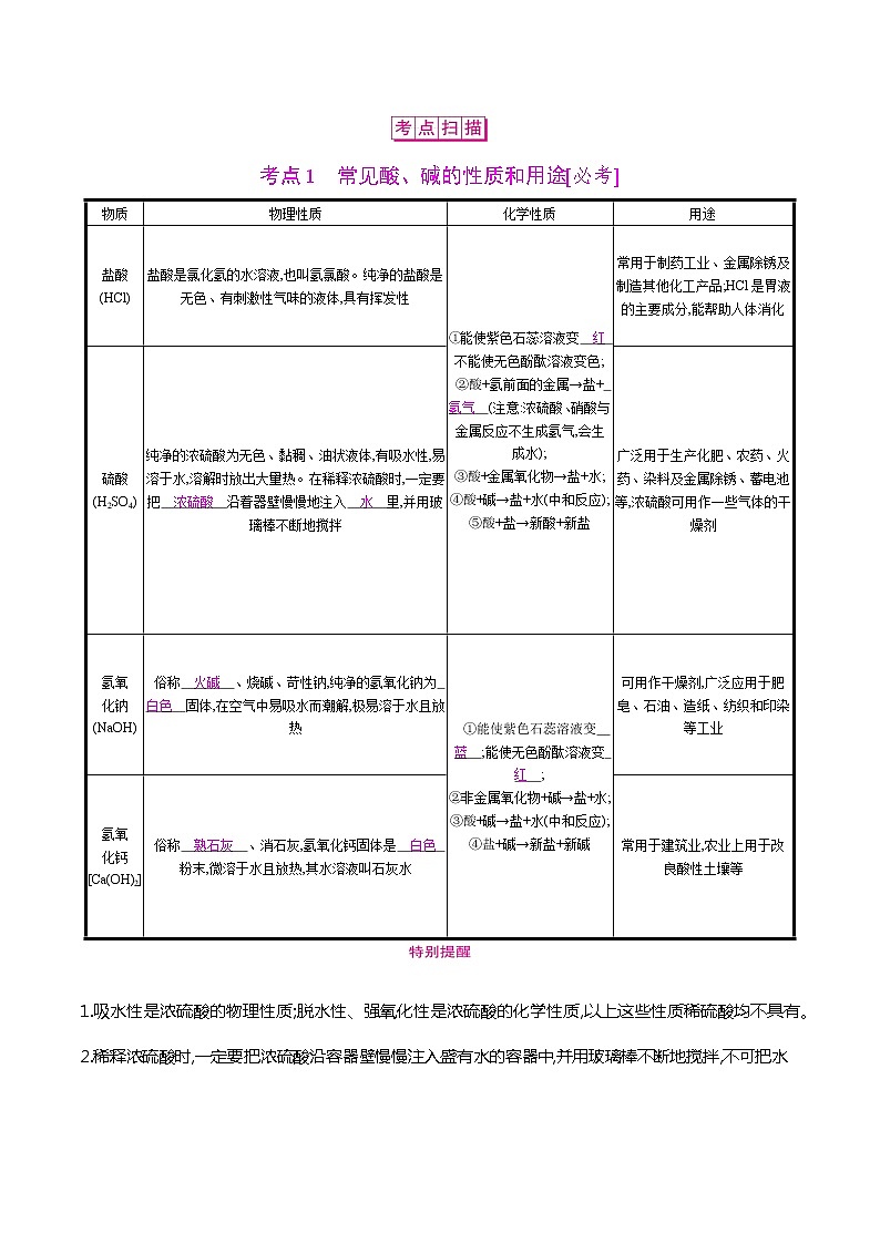 初中化学中考复习 2021届中考化学一轮微专题复习学案: 常见的酸和碱第2页