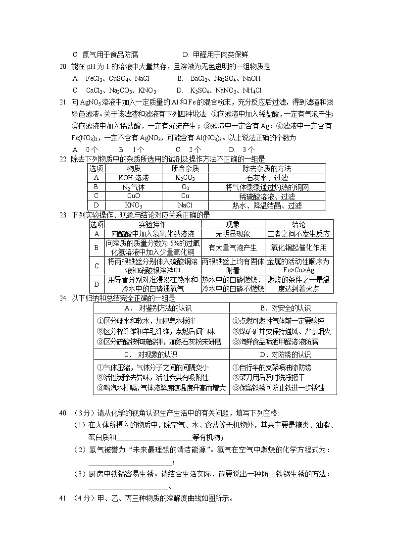 初中化学中考复习 2018年湖北省鄂州市梁子湖区九年级5月质量监测理综化学试题第2页
