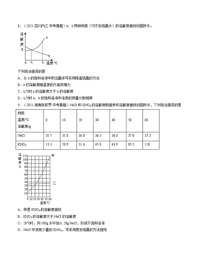 初中化学中考复习 单元09 溶液【真题模拟练】-2022年中考一轮化学单元复习过过过(人教版)(原卷版)第2页