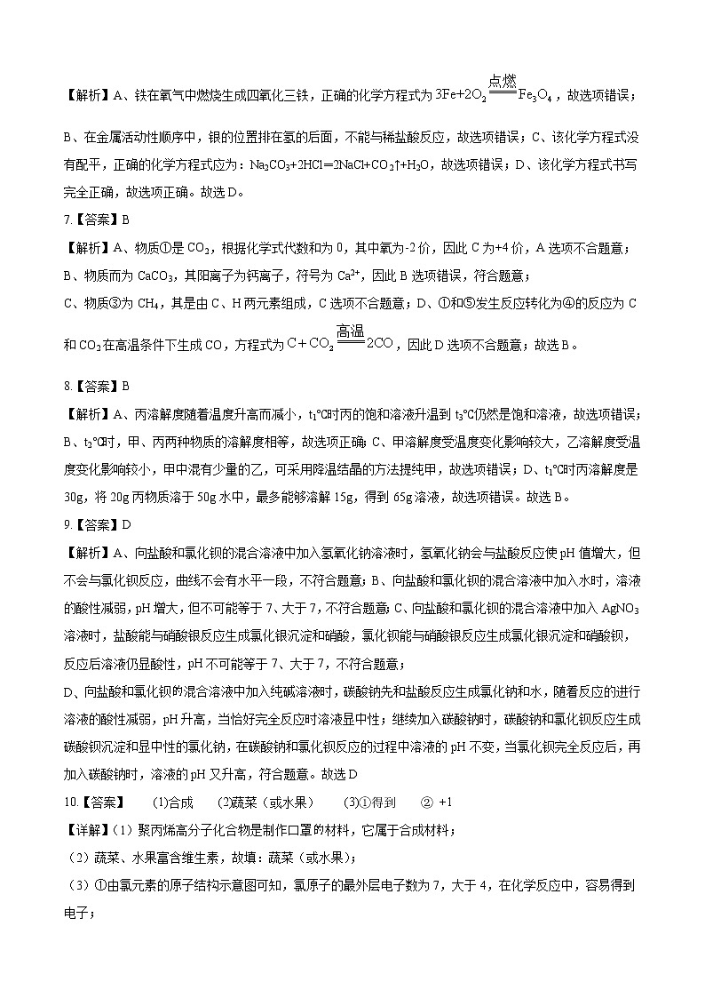 初中化学中考复习 化学-(陕西卷)【试题猜想】2021年中考考前最后一卷(全解全析)02