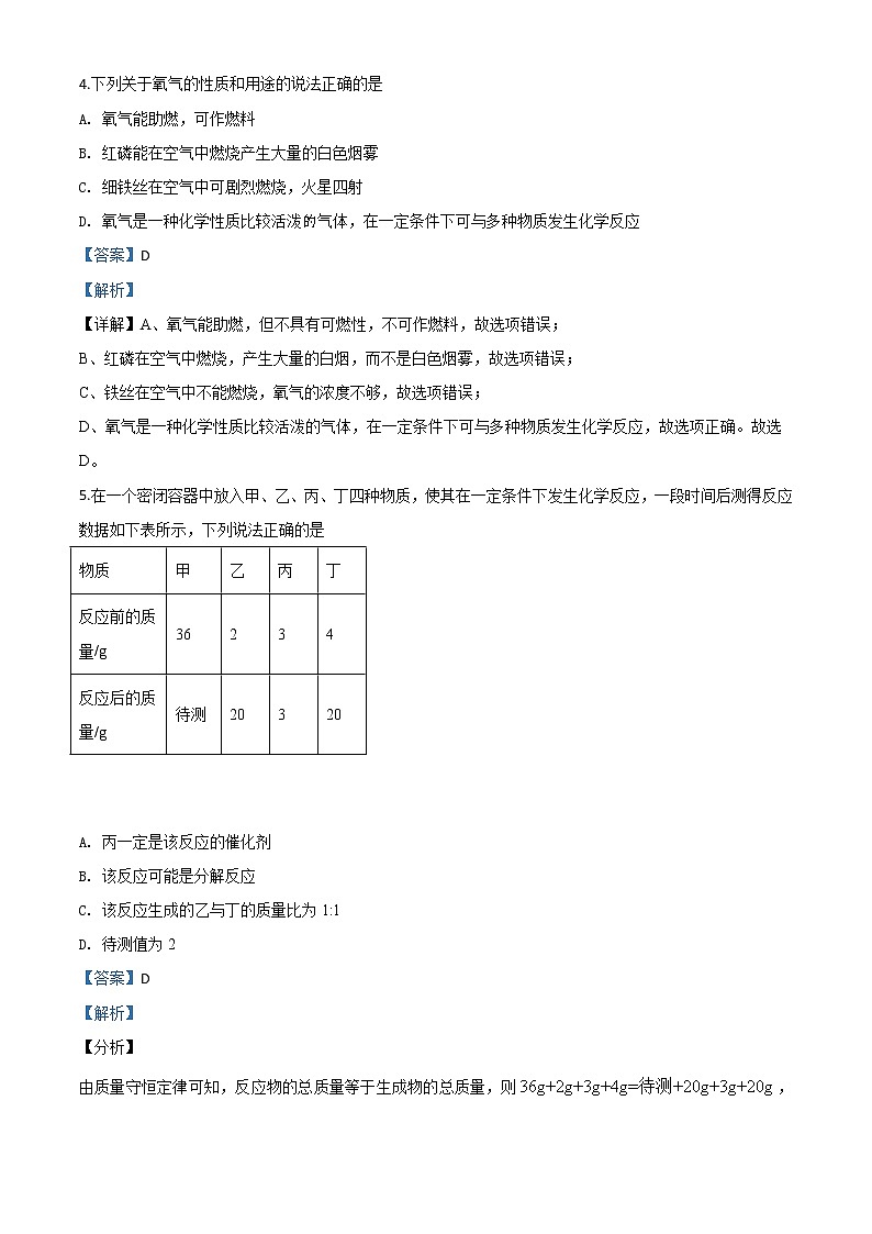 初中化学中考复习 精品解析:湖北省鄂州市2020年中考化学试题(解析版)第3页