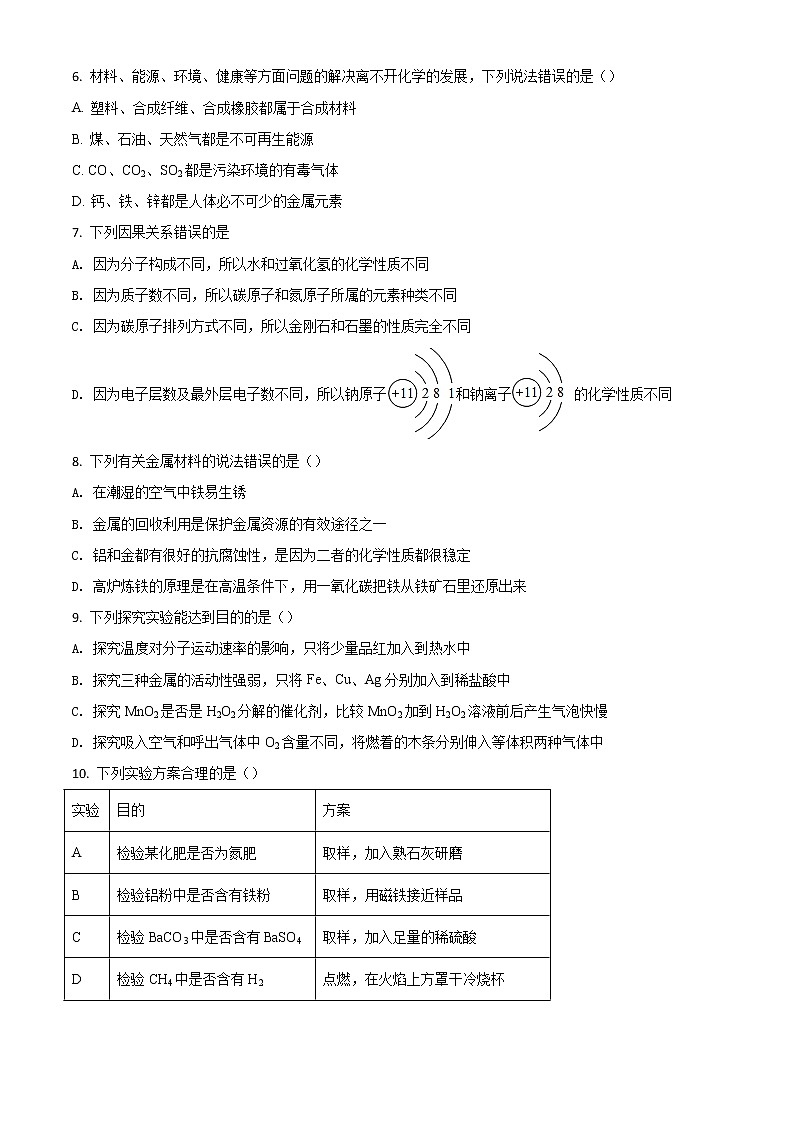 初中化学中考复习 精品解析:吉林省长春市2020年中考化学试题(原卷版)03