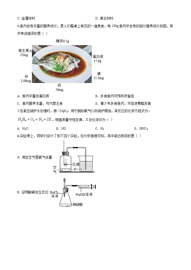 初中化学中考复习 精品解析:山西省阳泉市2020年中考化学试题(课改试验区)(原卷版)第2页