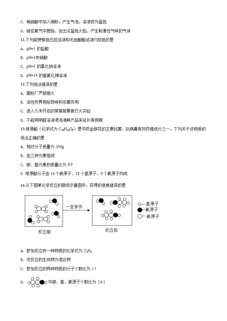 初中化学中考复习 精品解析:云南省昆明市2020年中考化学试题(原卷版)03