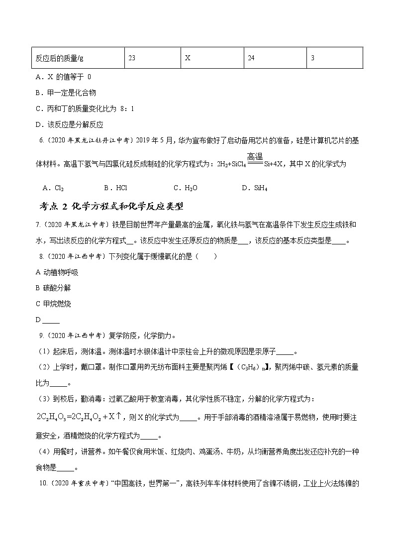 初中化学中考复习 专题 08 质量守恒定律和化学方程式-2020年中考真题化学分项汇编(原卷版)第2页