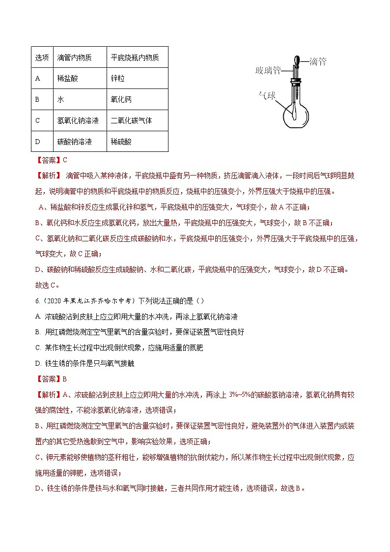 初中化学中考复习 专题13 常见的酸和碱-2020年中考真题化学分项汇编(解析版)第3页