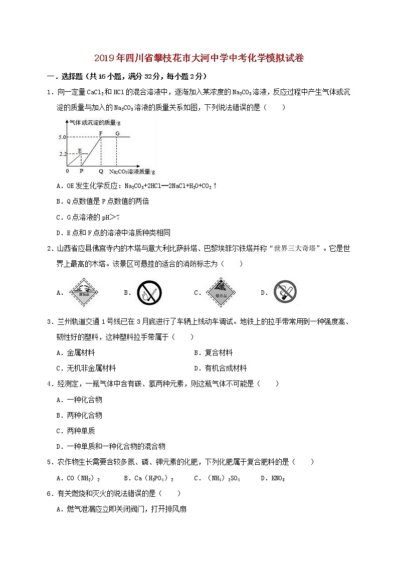 初中化学中考复习 四川省攀枝花市大河中学2019年中考化学模拟试卷(含解析)第1页
