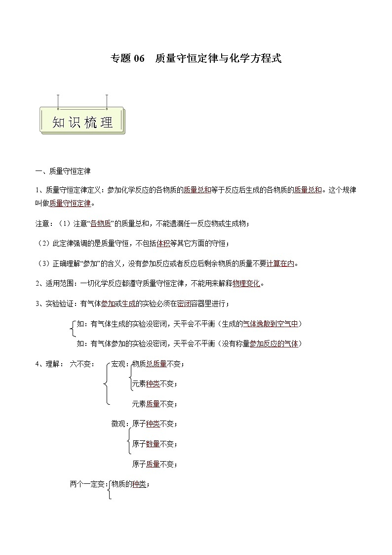 专题06 质量守恒定律与化学方程式- 决胜2023年中考化学一轮地毯式复习(全国通用)(解析版)第1页