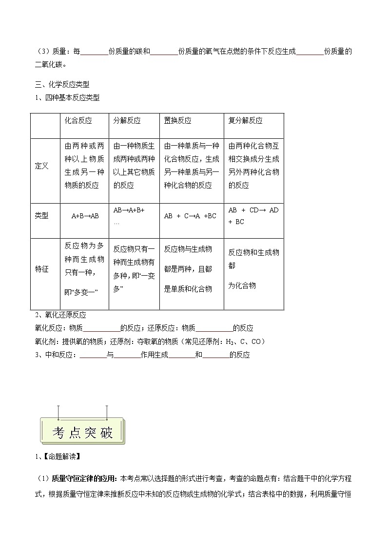 专题06 质量守恒定律与化学方程式- 决胜2023年中考化学一轮地毯式复习(全国通用)(原卷版)第3页