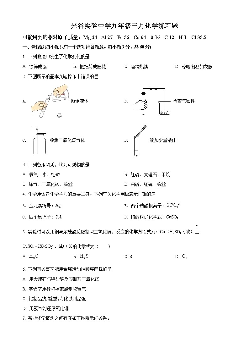 精品解析:湖北省武汉市光谷实验中学2021-2022学年九年级下学期3月月考化学试题(原卷版)01