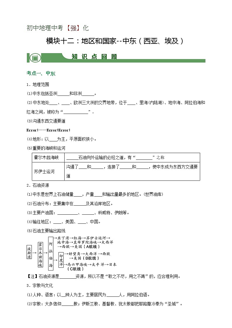 模块12 地区与国家:中东( 西亚 、埃及)(学生版)第1页