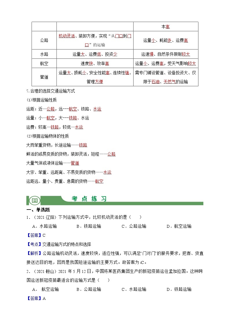 【备战中考】  初中地理强化学案 模块22：中国：交通运输 （含答案解析）02