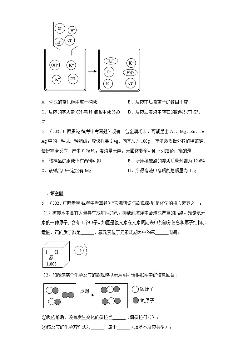 2020-2022广西贵港市中考化学三年真题知识点分类汇编1-四种基本反应类型、氧化反应、质量守恒定律(含解析)02
