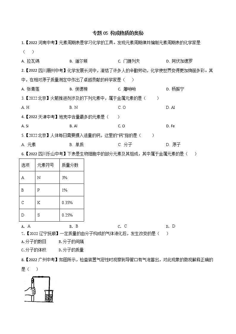 2022年中考化学真题分类汇编 专题04 氧气(原卷版+解析版)01