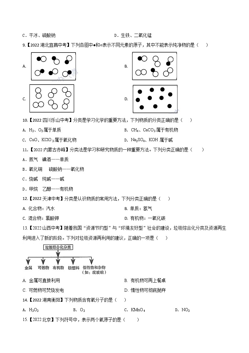 2022年中考化学真题分类汇编 专题06 物质的分类及化学用语2022年中考真题分类汇编(原卷版+解析版)02