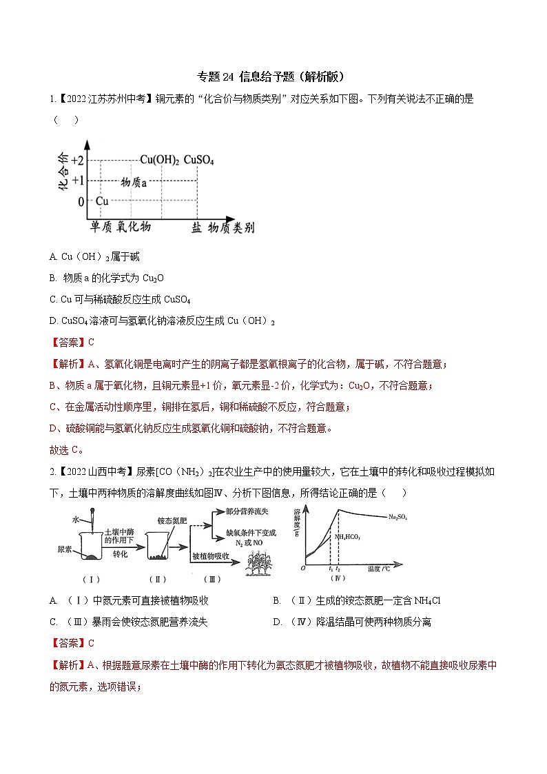 2022年中考化学真题分类汇编 专题24 信息给予题2022年中考真题分类汇编(原卷版+解析版)01