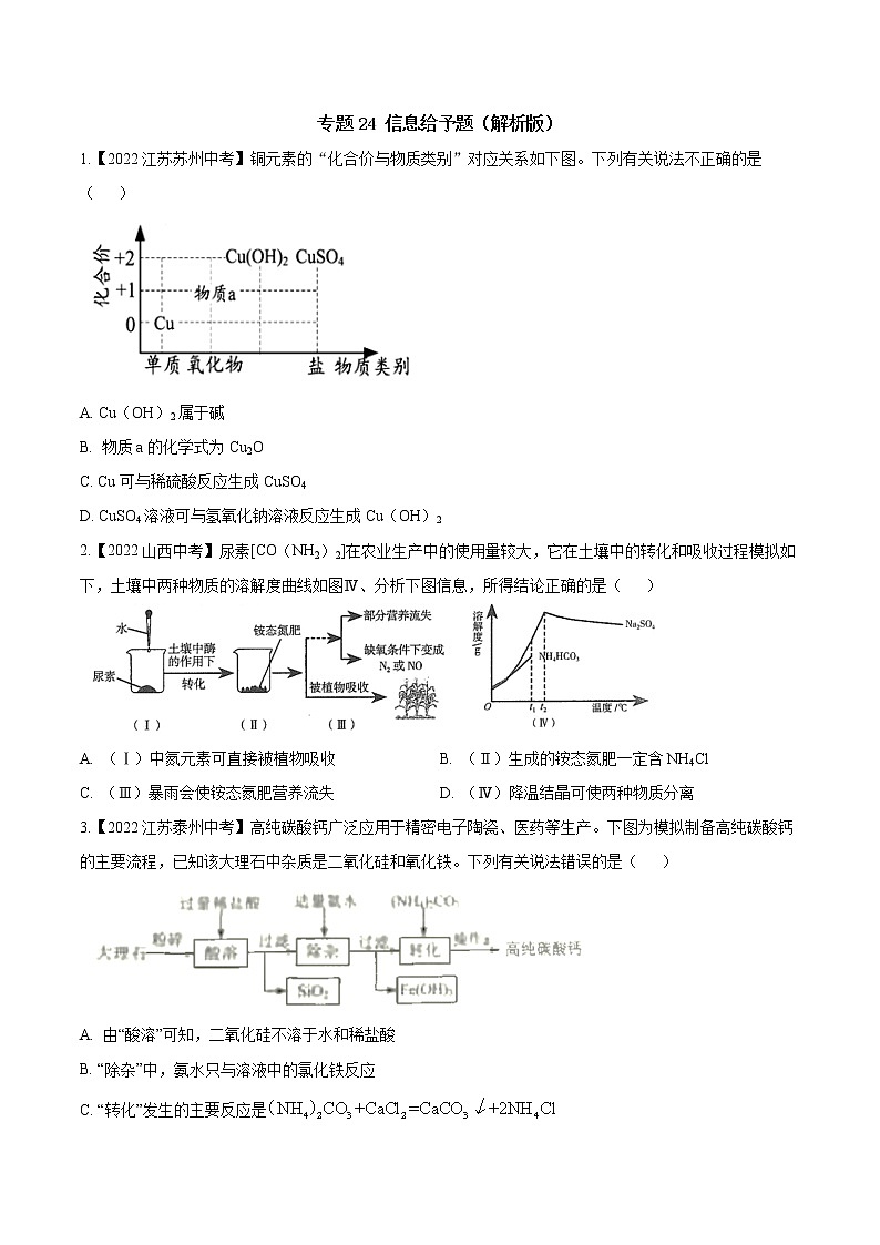 2022年中考化学真题分类汇编 专题24 信息给予题2022年中考真题分类汇编(原卷版+解析版)01