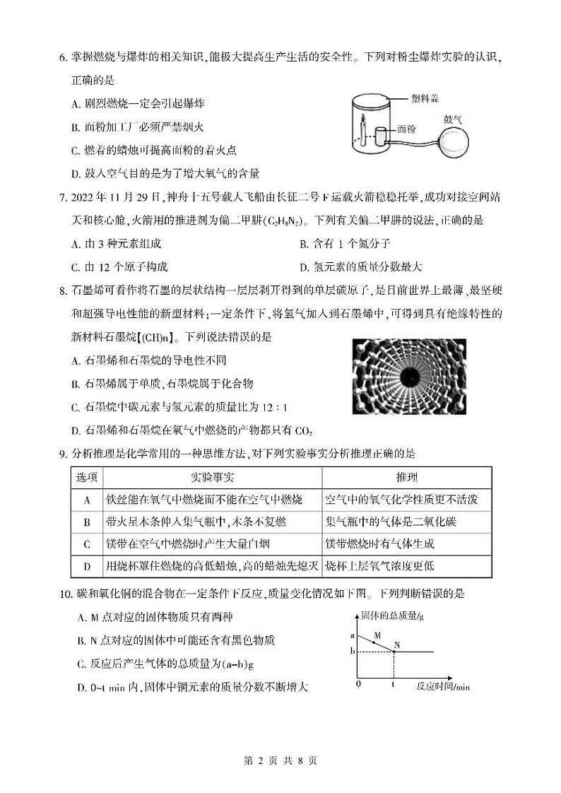 2022—2023学年三明市初中毕业班第一次教学质量监测-化学卷和参考答案及评分标准第2页