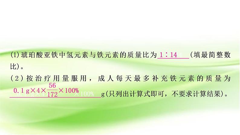 人教版中考化学复习第四单元自然界的水第2课时化学式与化合价作业课件第8页