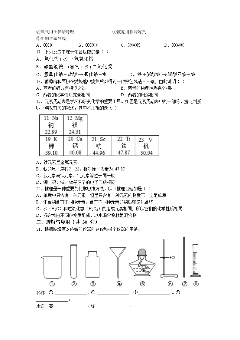 山东省淄博市淄川区2022-2023学年八年级上学期期末化学试题03