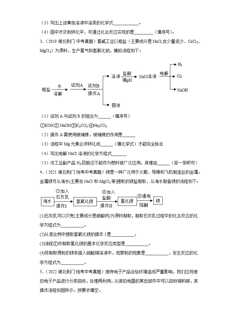 湖北省荆门市五年(2018-2022)中考化学真题分题型分层汇编-08推断题02