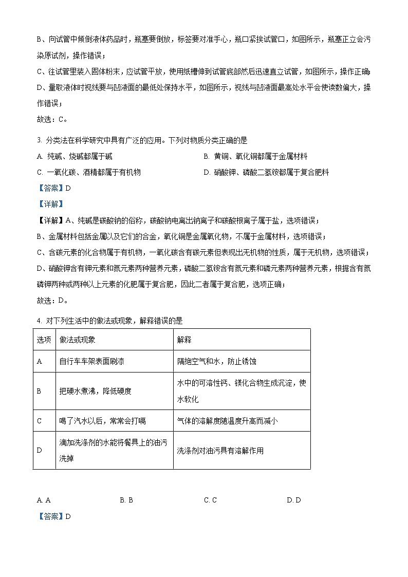 2022年宁夏中考化学真题(教师版)第2页
