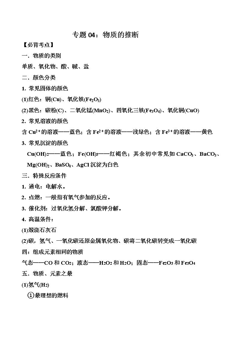 专题04 物质的推断-中考化学实验专题突破01