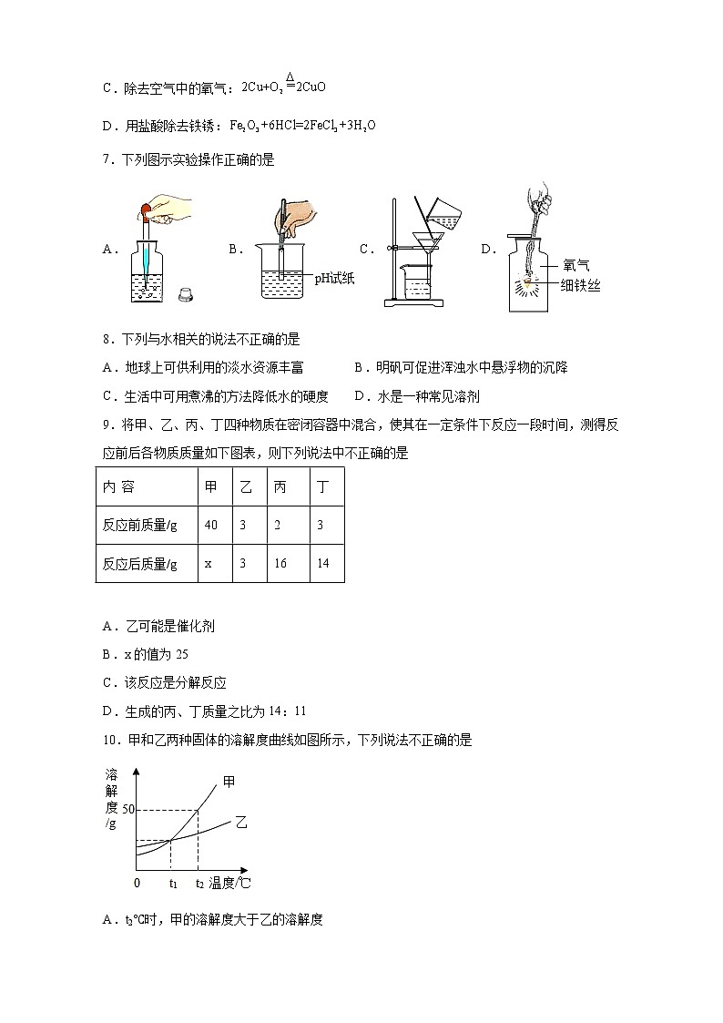 2023年河南省漯河市召陵区中考第一次模拟测试化学试题(含答案)02