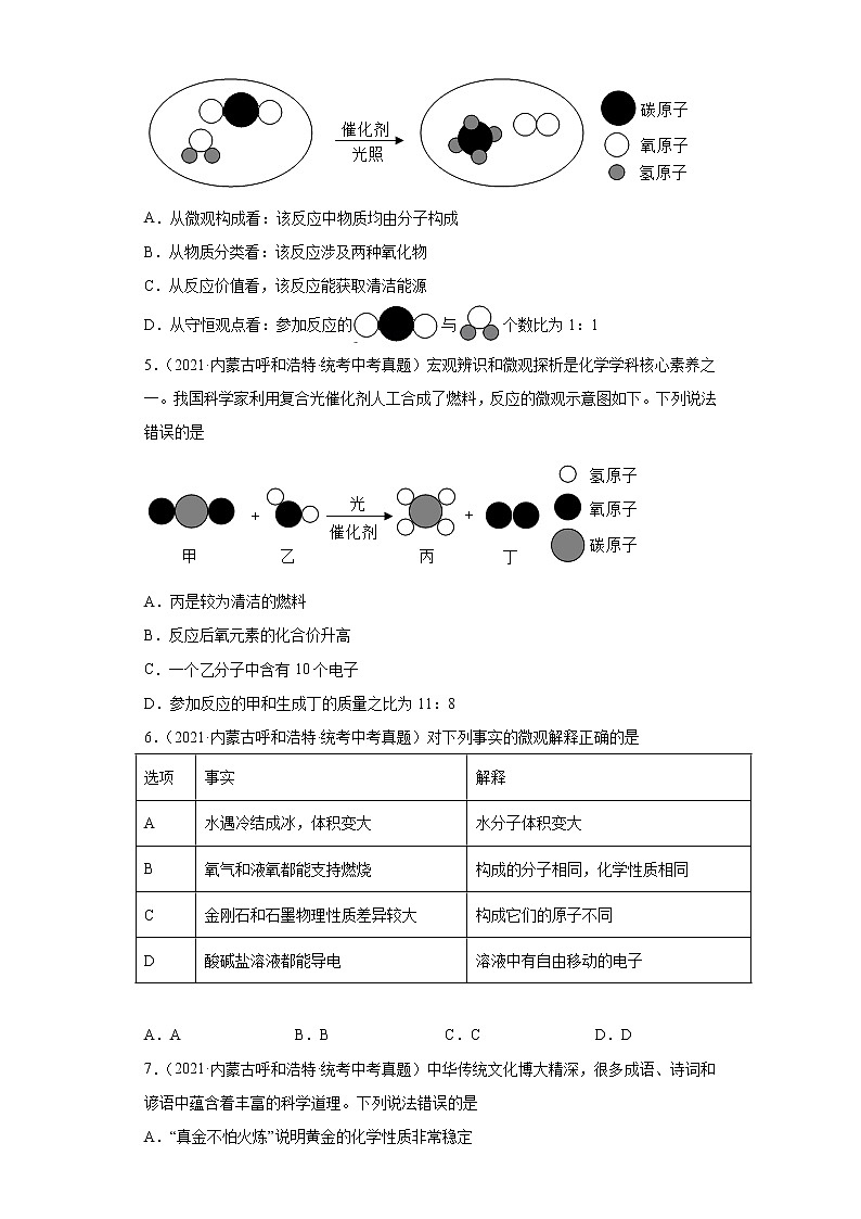 内蒙古呼和浩特市2019-2022三年中考化学真题知识点分类汇编-02物质构成的奥秘第2页