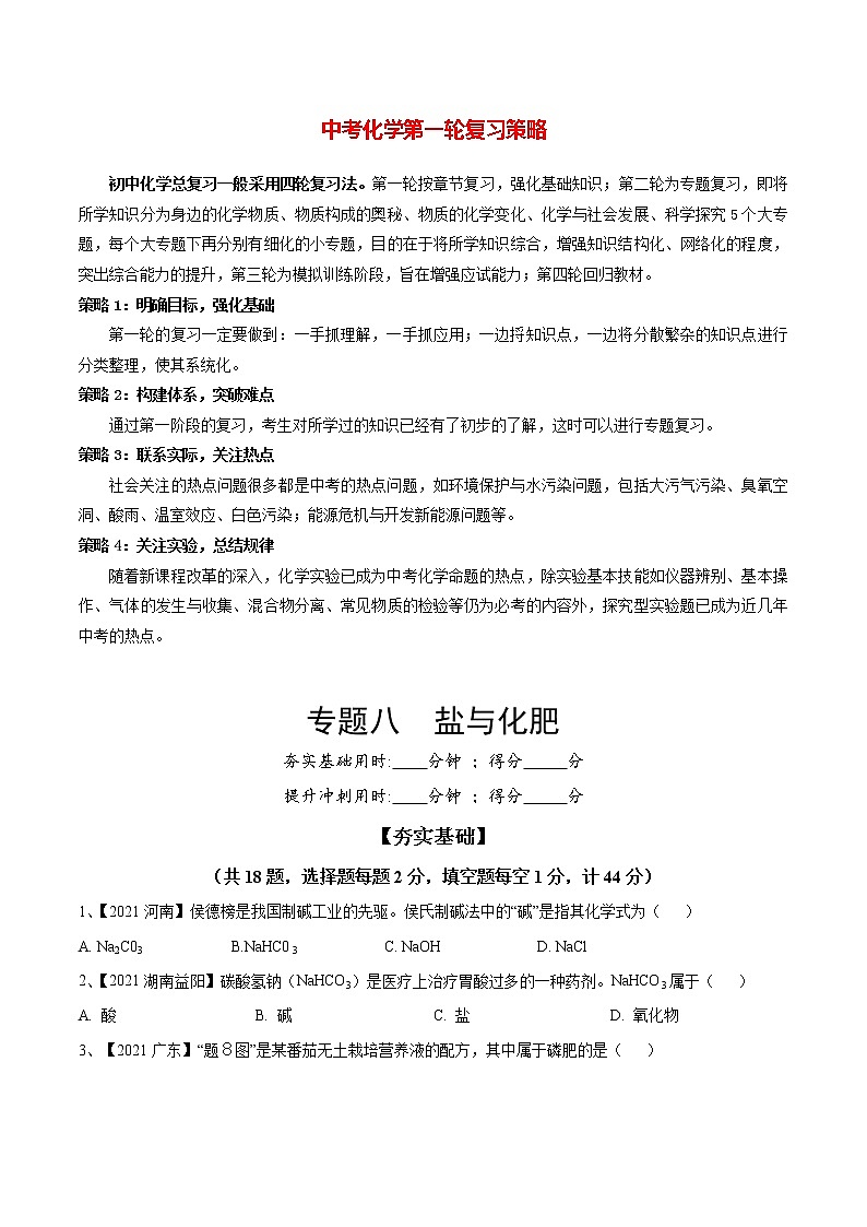 专题08 盐与化肥(讲通练透)-(学生版)第1页