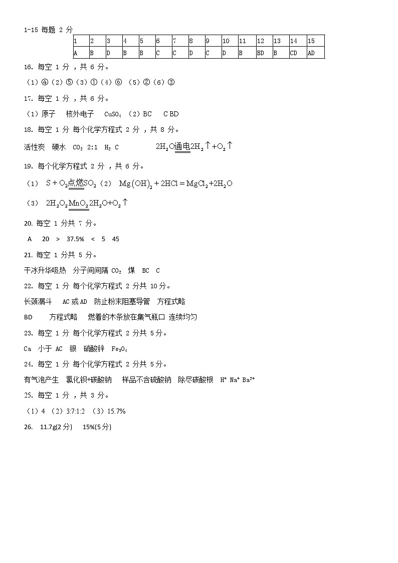 天津卷九年级化学中考模拟(教师用卷+学生用卷)01